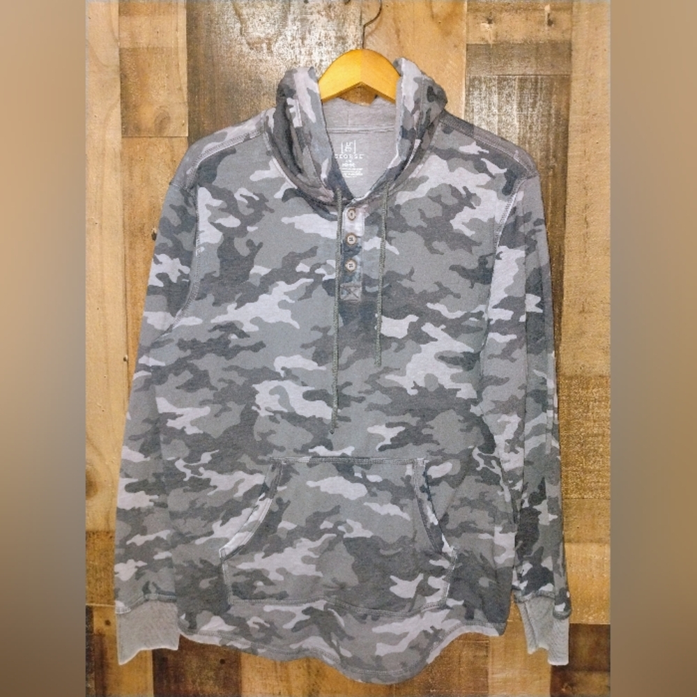 George Men's Camo Camouflage Pullover Hooded Long Sleeve Shirt Size Large